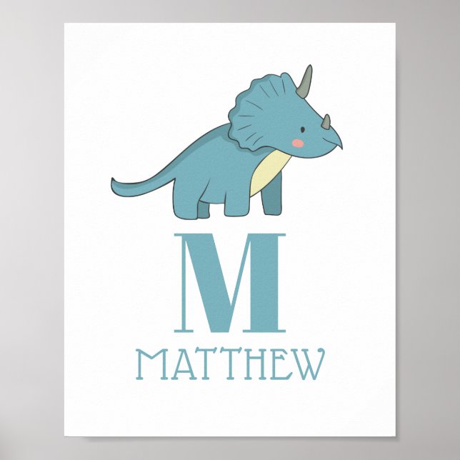Dinosaur Birthday Party | Blue Triceratops Dino Poster (Framsidan)