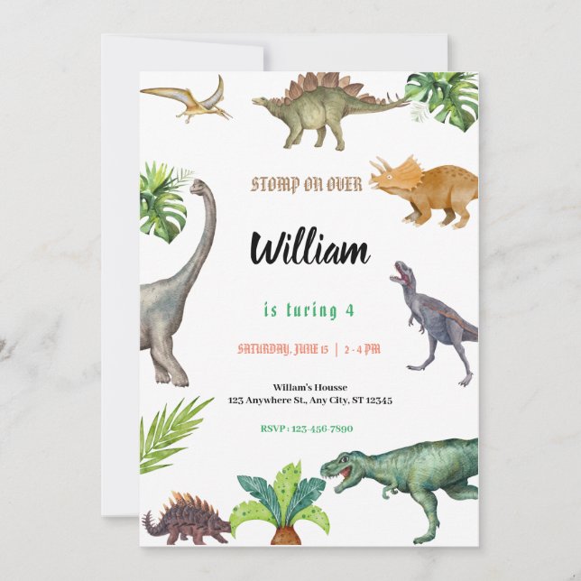 Dinosaur Birthday Party Invitation  Inbjudningar (Framsida)