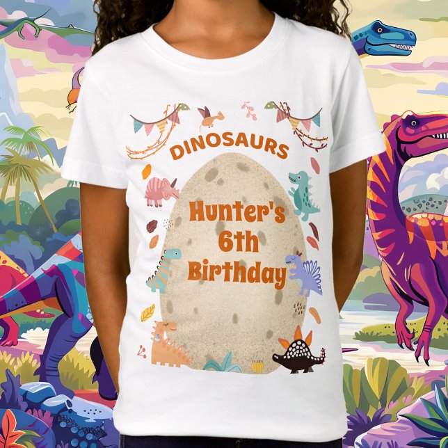 Dinosaur Birthday Party with Giant Dino Egg   T Shirt (Dinosaur Birthday Party Tee with Name and Age)