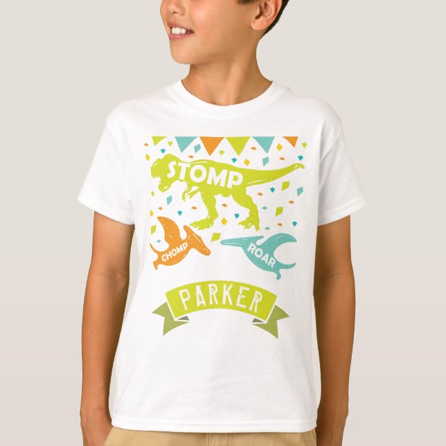 Dinosaur Birthday Personlig T Shirt (Framsida)