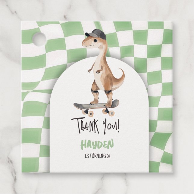 Dinosaur Birthday Retro T Rex Checkated Gåvor Etiketter (Framsida)