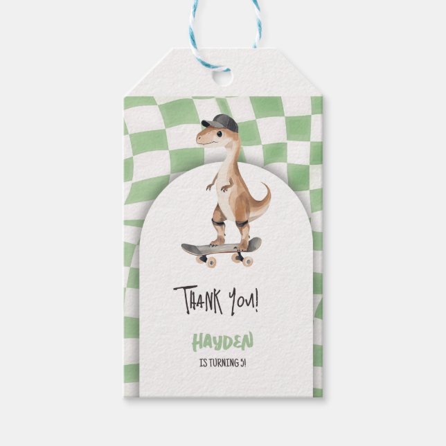 Dinosaur Birthday Retro T Rex Checkated Presentetikett (Framsidan)