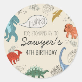 Dinosaur Birthday Round Sticker Runt Klistermärke