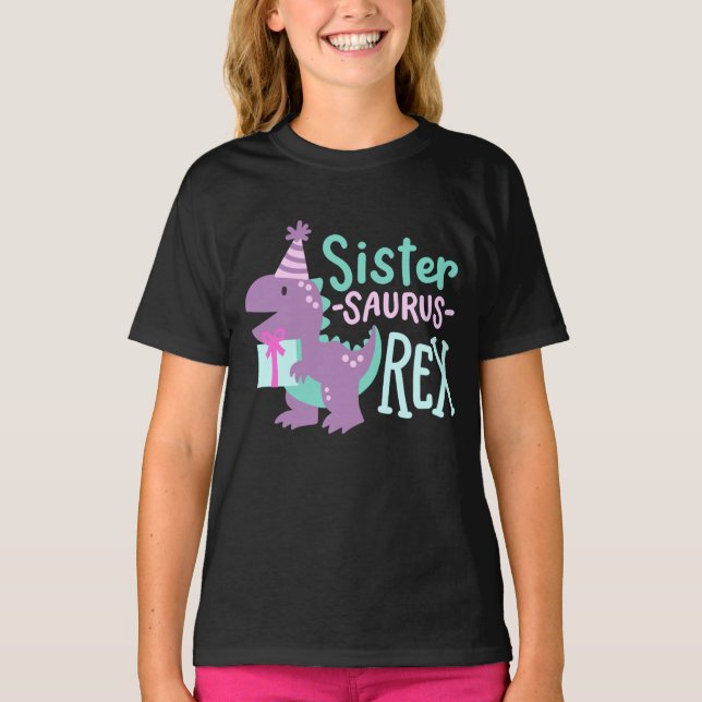 Dinosaur Birthday Sister Saurus t Rex Shirt (Framsida)