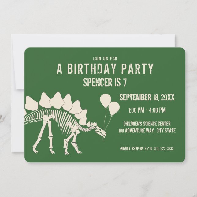 Dinosaur Birthday Stegosaurus med ballonger Inbjudningar (Framsida)