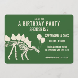 Dinosaur Birthday Stegosaurus med ballonger Inbjudningar