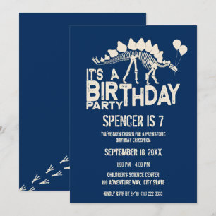 Dinosaur Birthday Stegosaurus med ballonger Inbjudningar