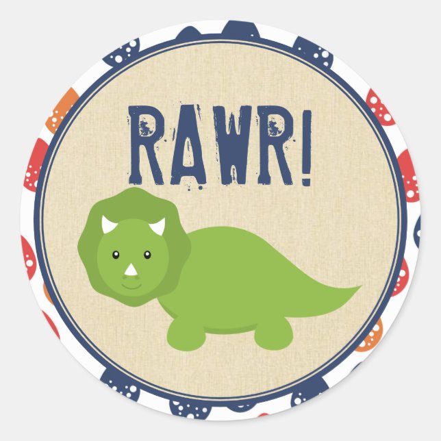 Dinosaur Birthday Stickers Runt Klistermärke (Framsida)