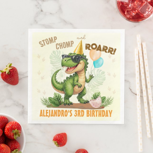 Dinosaur Birthday - Stomp Chomp Roar T-Rex Birthda Pappersservett (Insitu)