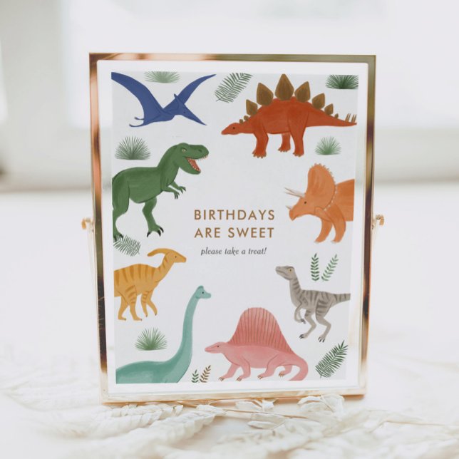 Dinosaur Birthday Ta ett Treat Dessert Bord-tecken Poster (Skapare uppladdad)