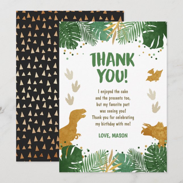 Dinosaur Birthday Tack du Card Party Boy Dino Inbjudningar (Fram/baksida)