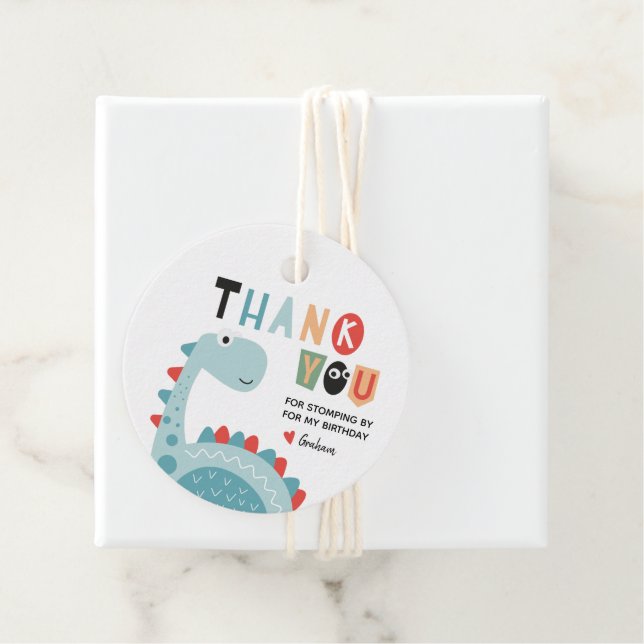 Dinosaur Birthday Tack Gåvor Etiketter (På plats)