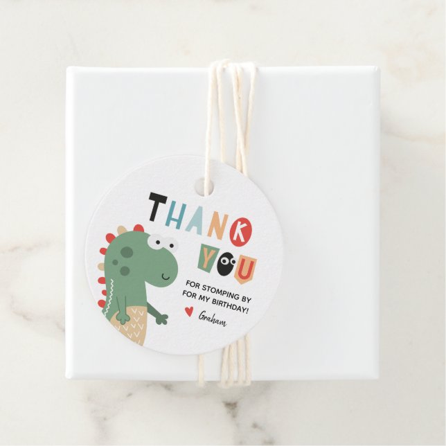 Dinosaur Birthday Tack Gåvor Etiketter (På plats)