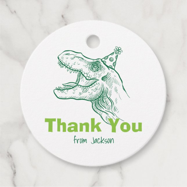 Dinosaur Birthday Tack Märkre Gåvor Etiketter (Framsida)