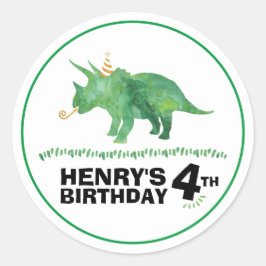 Dinosaur Birthday Triceratops Sticker Runt Klistermärke