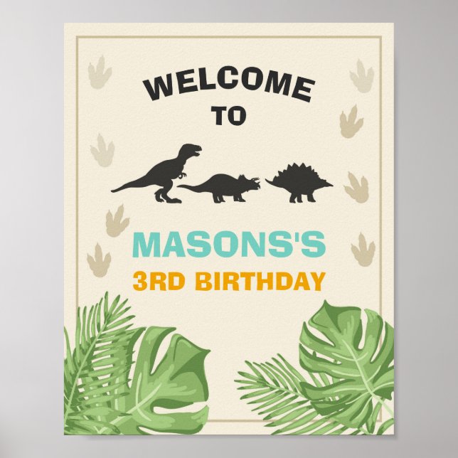 Dinosaur Birthday Välkomstskylt Boy Löv Party Poster (Framsidan)