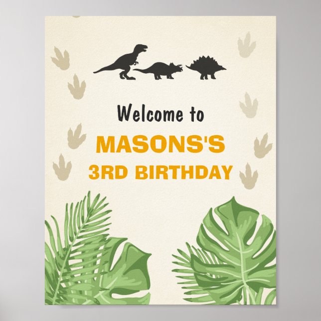 Dinosaur Birthday Välkomstskylt Boy Löv Party Poster (Framsidan)