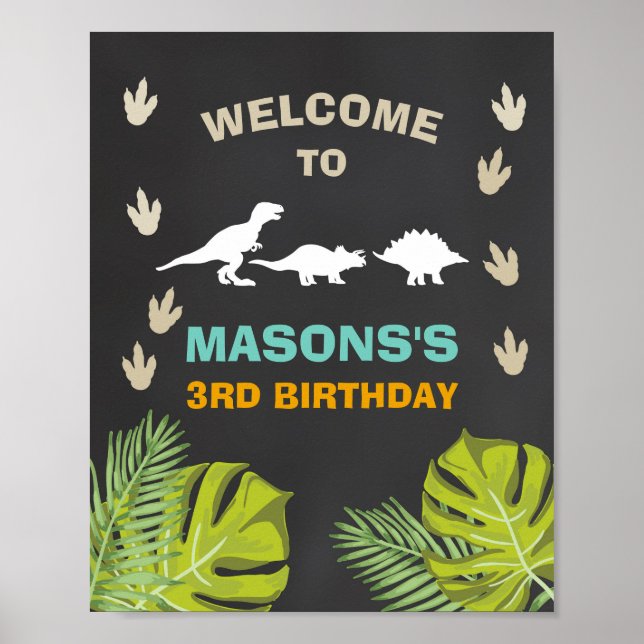 Dinosaur Birthday Välkomstskylt Boy Löv Party Poster (Framsidan)