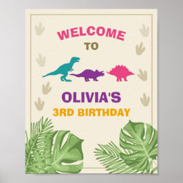 Dinosaur Birthday Välkomstskylt Girl Löv Party Poster