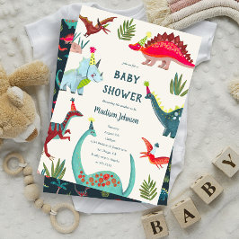 Dinosaur blå baby boy dopparti inbjudan