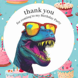 Dinosaur Blå Grattis på födelsedagen Tack Runt Klistermärke