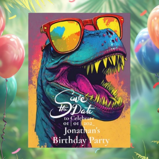 Dinosaur Blå T-Rex Spara datum  Vykort (Make your special day unforgettable with our Dinosaur Blue T-Rex Save the Date postcard!)