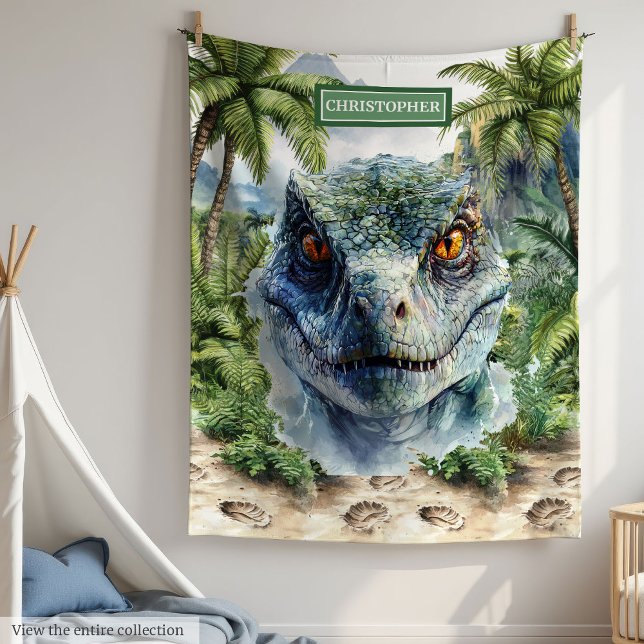 Dinosaur Blanket Personlig med Boy Namn Fleecefilt (Bold Dinosaur Blanket Personalized with Boy Name)