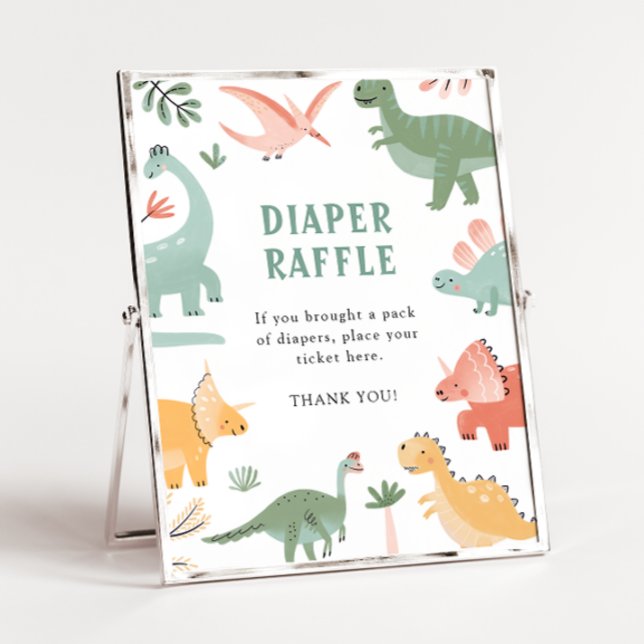 Dinosaur Blöja Lotteri Affisch (Dinosaur Baby Shower Diaper Raffle Poster by Painted Paperie
)