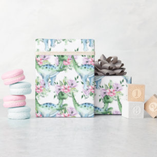 Dinosaur blommigt vattencolor tecknad pojkar flick presentpapper