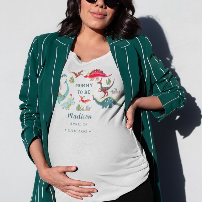 Dinosaur Blue Baby dusch mamma att vara party T Shirt (Mommy to be dinosaur t-shirt)