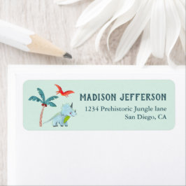 Dinosaur Blue Baby dusch party Returadress Etikett