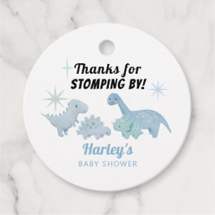 Dinosaur Blue Baby Shower med start efter Gåvor Etiketter
