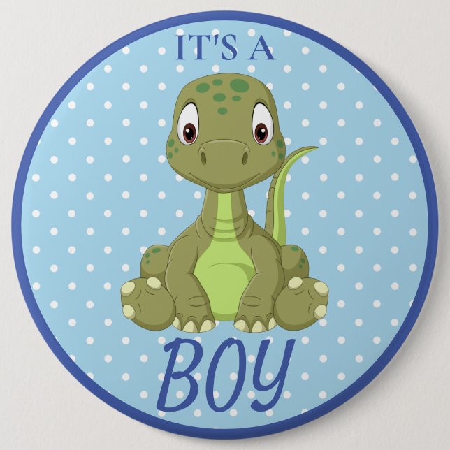 Dinosaur Blue Baby Shower T Rex Knapp (Framsida)