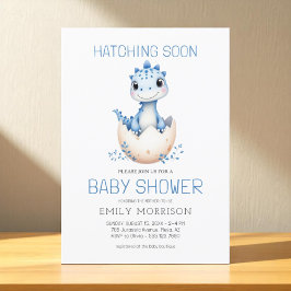 Dinosaur Blue Boy Hatching snart Cute Baby Shower Inbjudningar