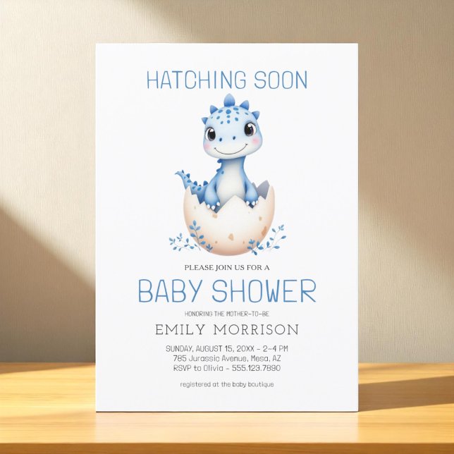 Dinosaur Blue Boy Hatching snart Cute Baby Shower Inbjudningar (Skapare uppladdad)