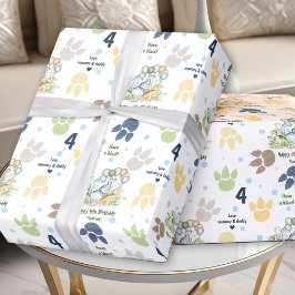 Dinosaur Blue Grönt Boy Birthday Namn Text Presentpapper
