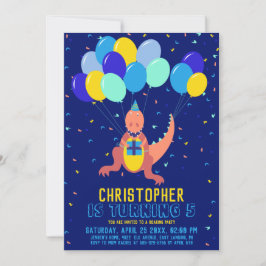 Dinosaur Blue Gult Balloon Confetti Boy Birthday Inbjudningar