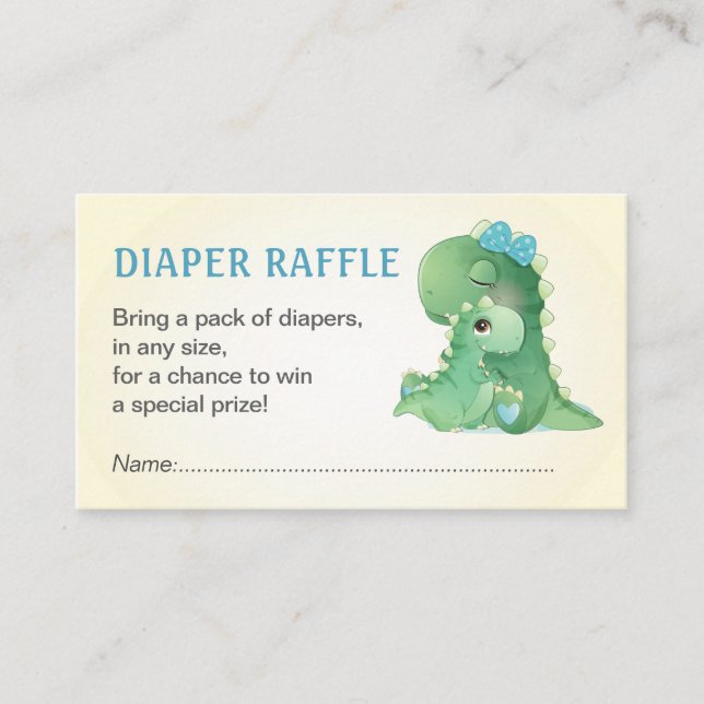 Dinosaur Blue Pojke Shower Diaper Raffle Biljett Tilläggskort (Framsida)