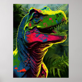 Dinosaur Blue T Rex Rosa och Jungle Grönt Kids Poster