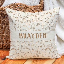 Dinosaur Boho Boy Name Dino Cute Beige Brown Tan Kudde