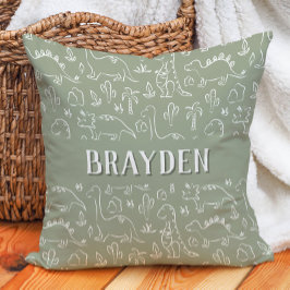 Dinosaur Boho Boy Name Dino Cute Earthy Sage Green Kudde