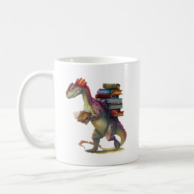 Dinosaur Bok mask - Cute Fantasy Reading Älskare D Kaffemugg (Vänster)