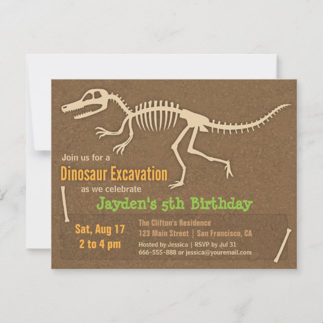 Dinosaur Bones Barns födelsedag Party-inbjudningar Inbjudningar (Framsida)