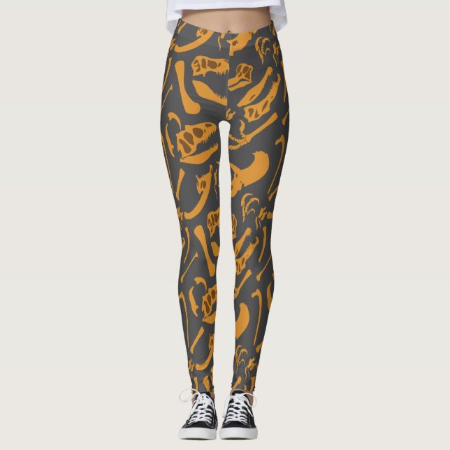 Dinosaur Bones (Grått) Leggings (Framsida)