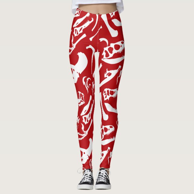 Dinosaur Bones (röd) Leggings (Framsida)
