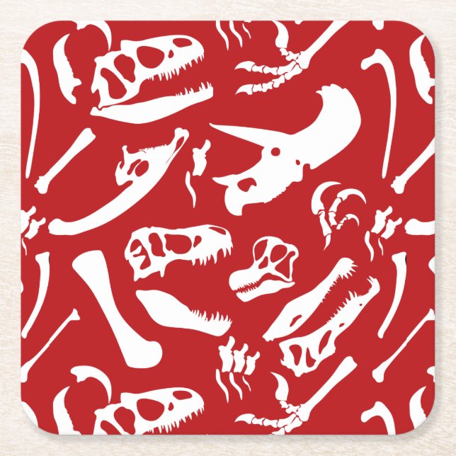 Dinosaur Bones (röd) Underlägg Papper Kvadrat (Framsidan)