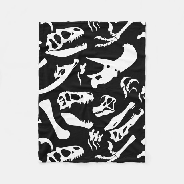 Dinosaur Bones (svart) Fleecefilt (Framsidan)