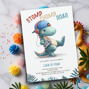 Dinosaur Boom Box Stomp Chomp Roar Boy Birthday Inbjudningar