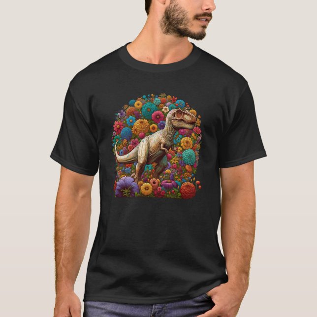 Dinosaur Botanical Bouquet Älskare T Shirt (Framsida)