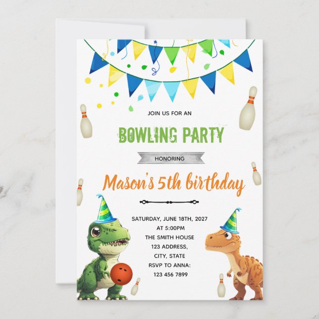 Dinosaur Bowling födelsedagsinbjudan Inbjudningar (Framsida)